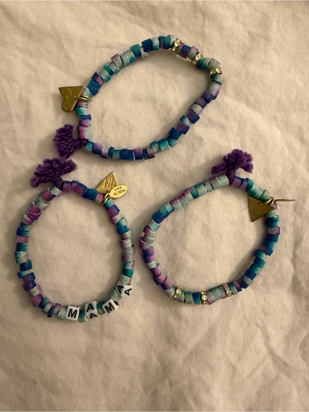 Blue and Purple Gradient Beaded Bracelet Set with Mama Charm